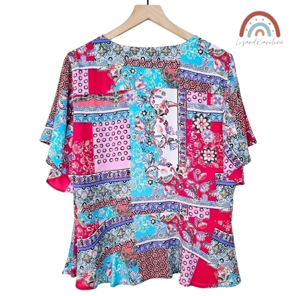 Chico's Patchwork Peplum Floral Flutter Sleeve Bu… - image 5